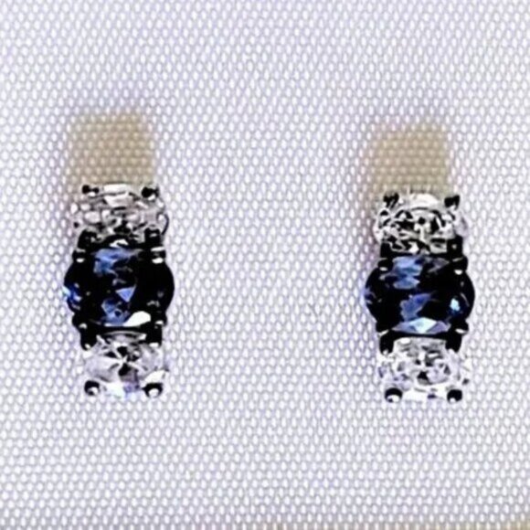 Sapphire & Clear CZ Earrings - Picture 3 of 4